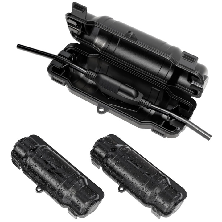 Set cutie de siguranta, ZOUN, 2 bucati, impermeabila, rezistenta la vant, ploaie, zapada, fulgere, rezistenta la apa IP54, cu 2 zavoare pentru usi, potrivita pentru prize, socluri, lumini decorative festive, negru