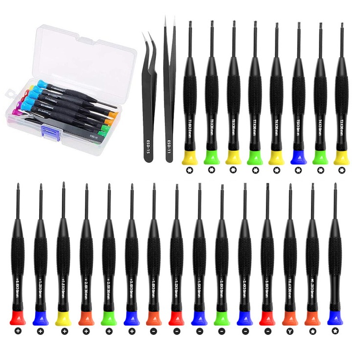 Többfunkciós csavarhúzó készlet, ZOUN, 25 darab, játékok, mobiltelefonok, órák, szemüvegek javítására alkalmas, mágneses hegy, csipeszt, több bitet, csúszásmentes fogantyút tartalmaz, tartós