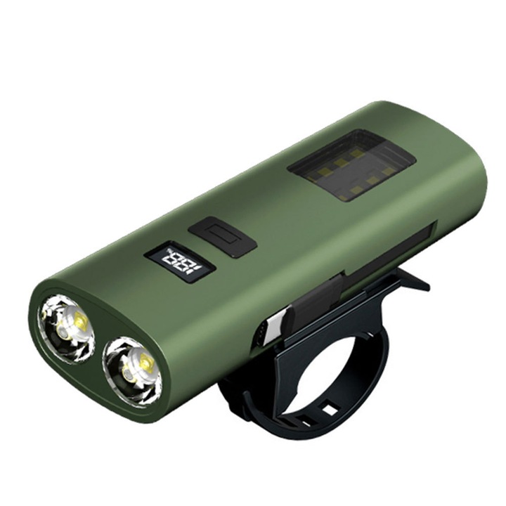 Far bicicleta profesional, 6 moduri luminare, reincarcare USB, lumina fata bicicleta, laterna LED, portabil, rezistent la apa, Baza Magnetica, Incarcare Rapida, Ideal Pentru Aventuri Urbane, Off Road, Drumetii Kaki, OUYLAF, verde