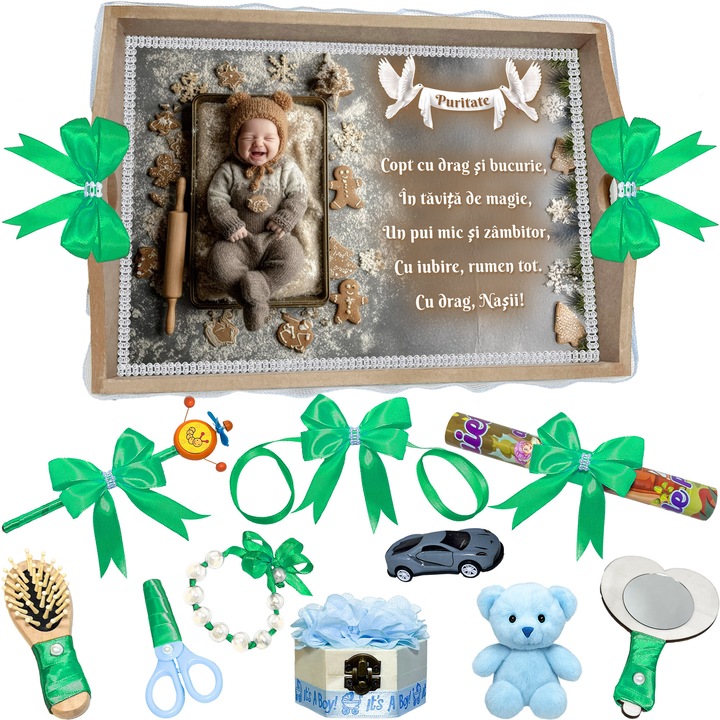 Set Tava pentru Taiere Mot si Rupere Turta LoreBebe, 11 Piese, 32x24cm, Verde