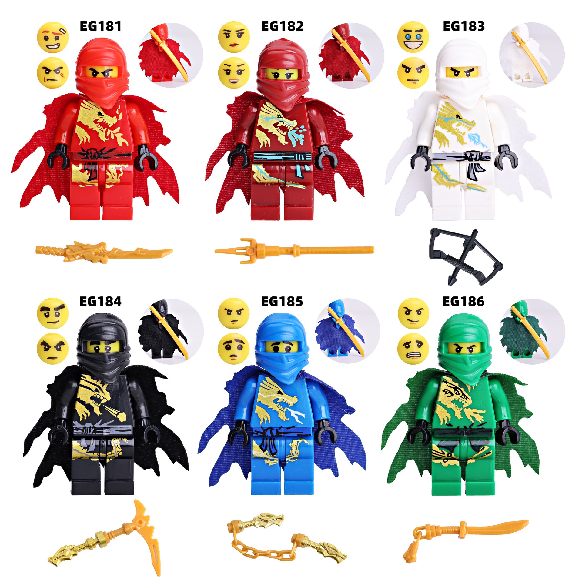 Set de constructie cu minifigurine ninja, 186 piese, multicolor