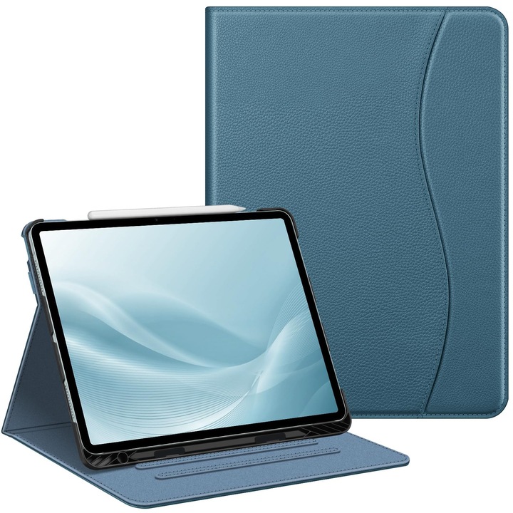 Husa Fintie Pentru Ipad Air 13 Inch (M3) 2025, (M2) 2024 Cu Suport Pentru Pix, Husa De Protectie Cu Suport Pentru Vizualizare Multi-Unghi Si Sloturi Pentru Documente Pentru Ipad Air 13 Inch, Albastru Inchis