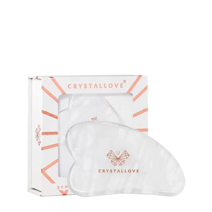 Placa de masaj facial gua sha, CrystalLove, cristal de stanca, contur facial