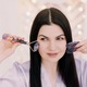 Комплект за масаж на лице CRYSTALLOVE Аметист, ролер и гуа ша плочка, цвят аметист, идеален за всички типове кожа