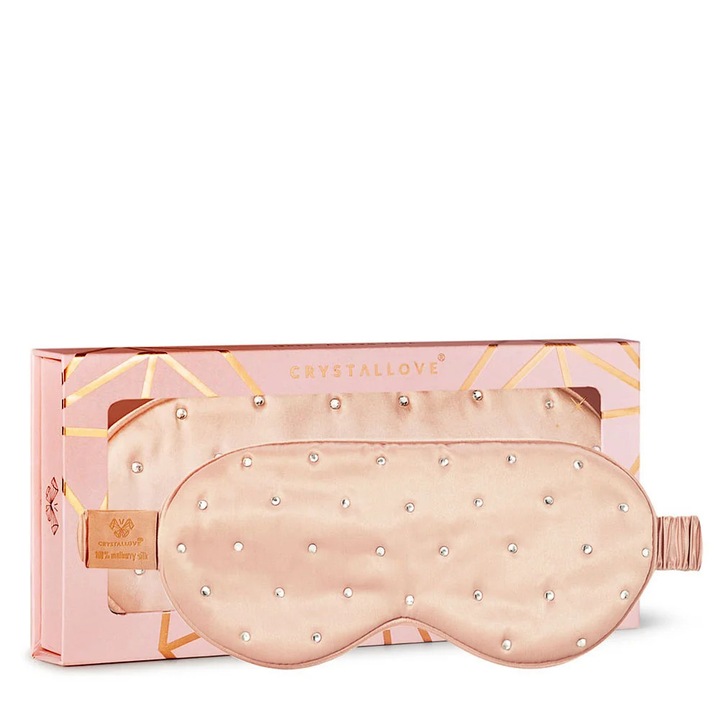 Masca pe ochi din matase cu cristale, CRYSTALLOVE, rose gold, 22 momme, hipoalergenica
