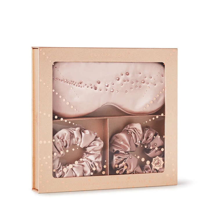 Set de opasa pentru ochi si gumki din matase CRYSTALLOVE, caramel si auriu, editie limitata