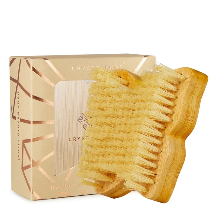 Testmasszázs kefe, CRYSTALLOVE, természetes szálak, ideális hámlasztáshoz, 15x5cm