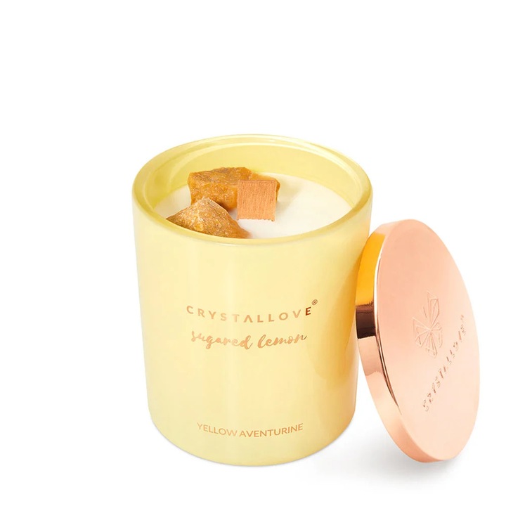 Ароматна свещ, соева, CRYSTALLOVE, цитрусов аромат, розово злато/жълто