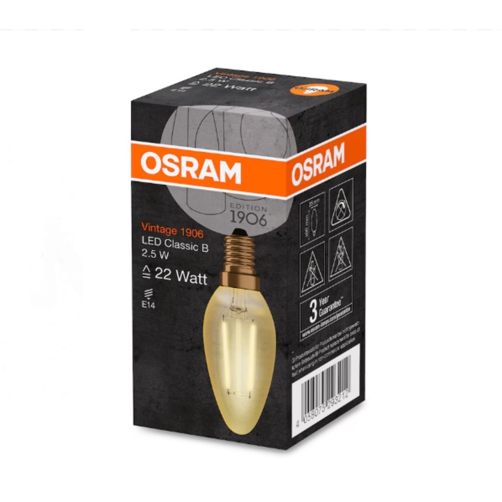 LED крушка Osram - 1906 LED CL B 2, 1-2, 5W/825 230V FIL GD E14 FS1 Osram - 4058075119369 - за осветление
