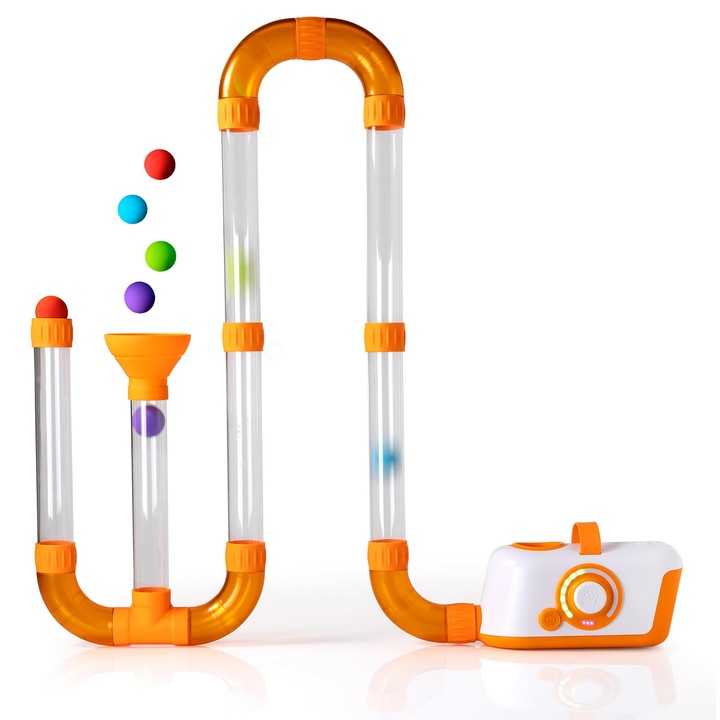 Jucărie interactivă, Fat Brain Toys, Air Toobz, tub pneumatic și minge, experimente științifice, pentru copii de la 3 ani