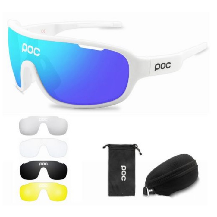 Ochelari de ciclism POC, ochelari de soare de protectie, unisex, potriviti pentru alergare, golf, pescuit, drumetii, baseball, ciclism si alte sporturi, albi