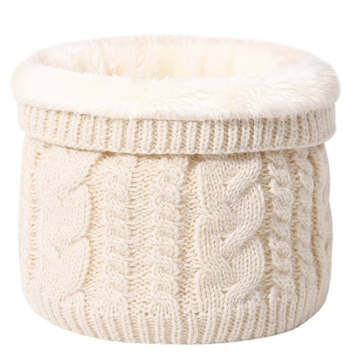 Esarfa tricotata pentru iarna, bej, design cu carouri, unisex, dimensiune unica