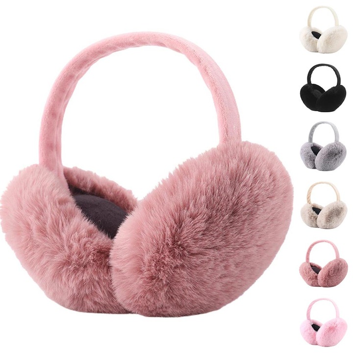 Caciuli dama, Earmuffs, material pufos, detasabil, 20cm, multicolor