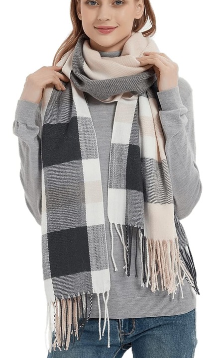 Esarfa dama multicolor, model cu carouri, 79x23 inch, include sac de praf Wander Agio