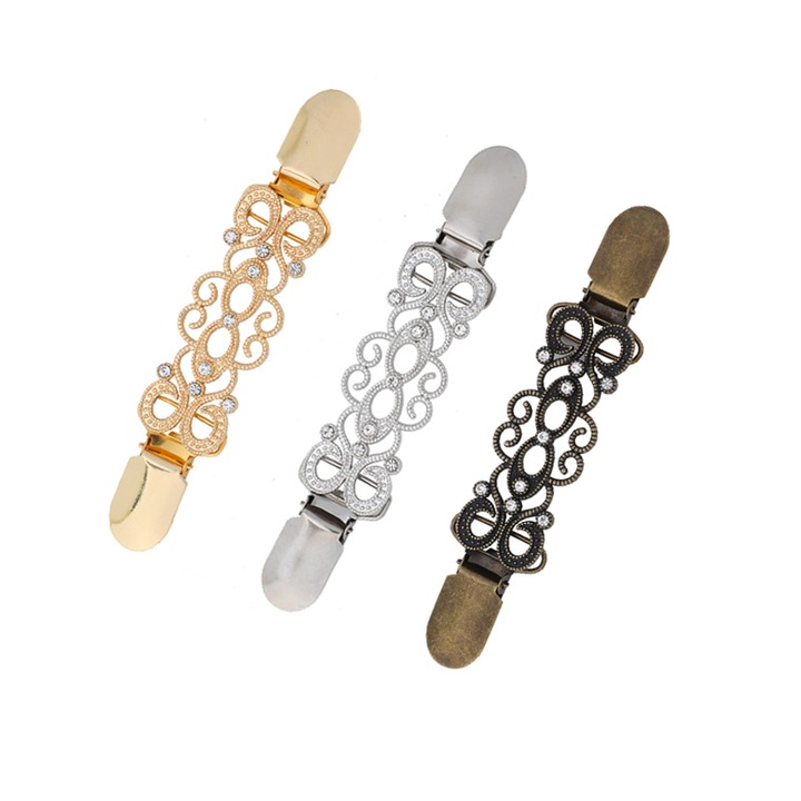 Set 3 clips vintage pentru pulovere, accesorii din aliaj, motive florale, multicolor