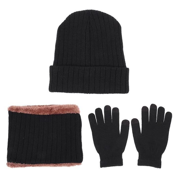 Set accesorii de iarna pentru barbati, Negru, 23x17x2cm