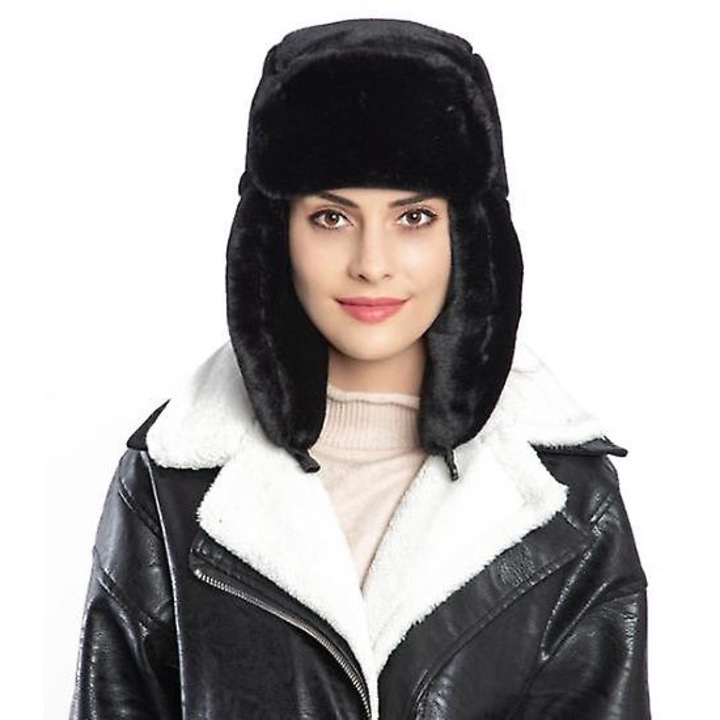 Зимна шапка от изкуствена кожа, с уши, унисекс, червена, един размер