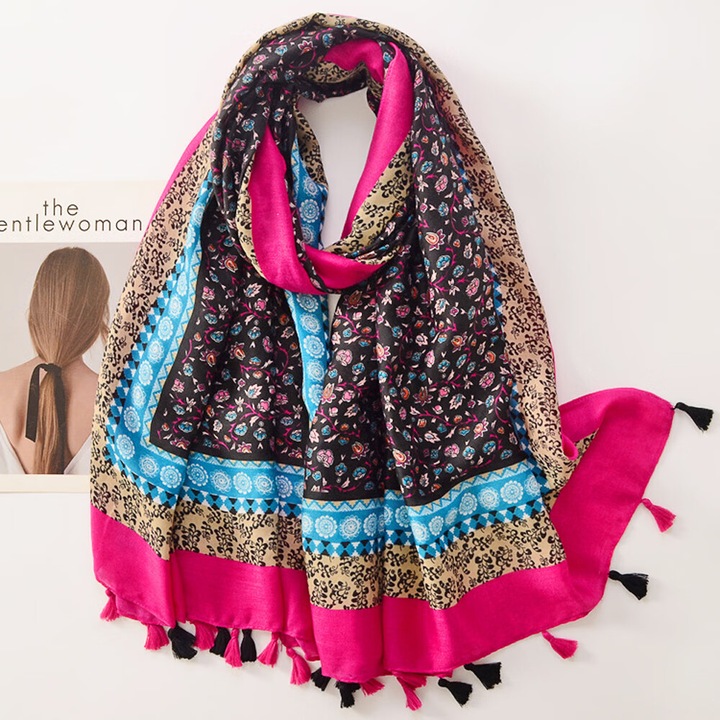 Esarfa dama, model boem, imprimeu floral, 180x90cm