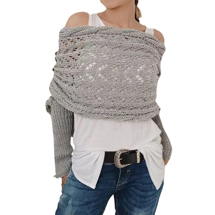 Esarfa tricotata cu maneci, model solid, confortabil, dimensiune unica