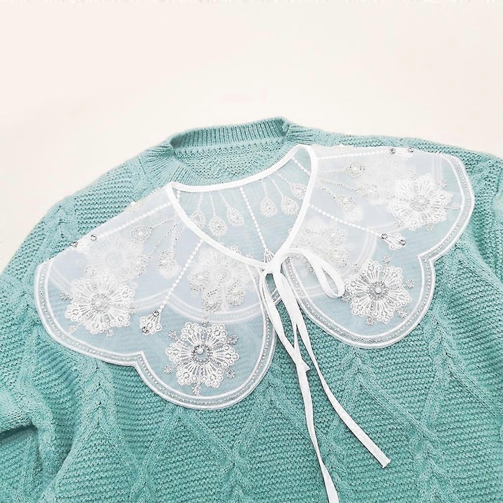 Guler brodat cu flori, alb, dimensiune unica, pentru femei