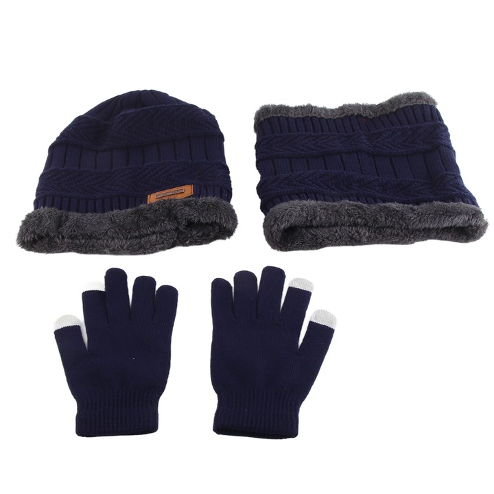 Téli szett: sapka, sál és kesztyű, fekete, egy méret