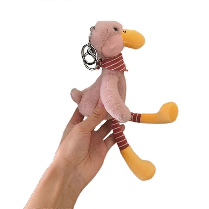 Plüss kacsa kulcstartó, aranyos dizájn, szürke/rózsaszín/fehér/sárga, 25 cm, 1 db-os készlet