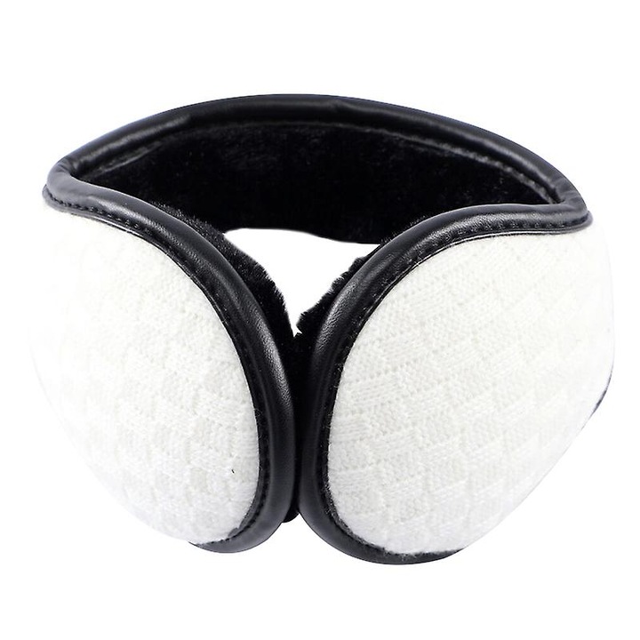 Casti de urechi tricotate, ajustabile, alb/negru