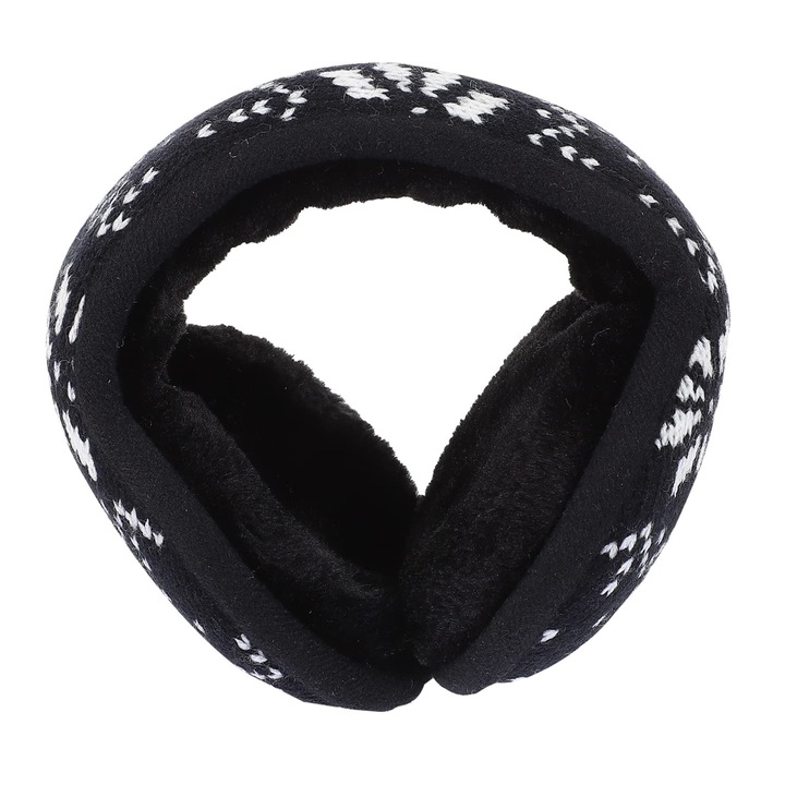 Téli kötött fülvédő, plüss, fekete/fehér