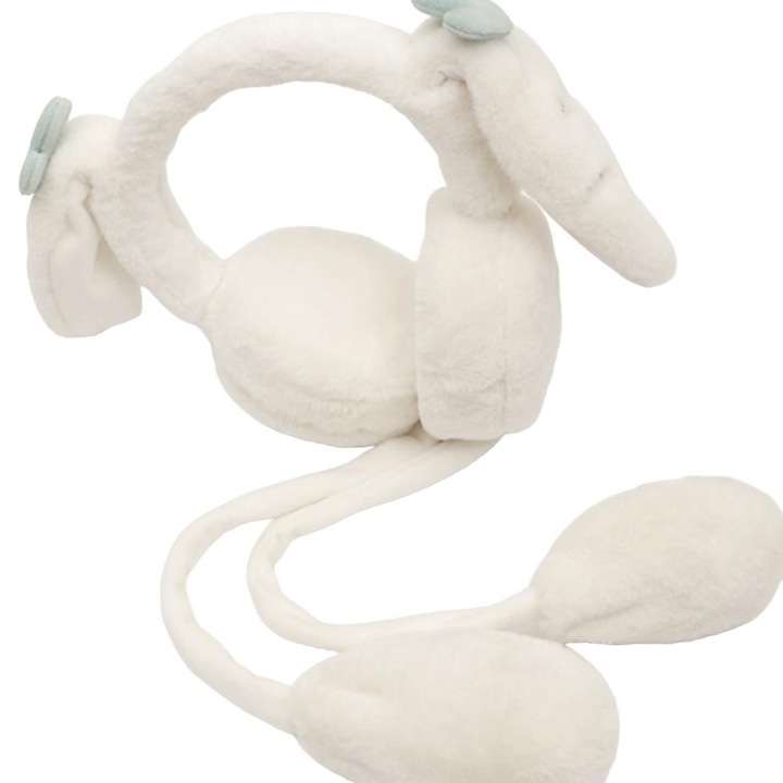 Casti de iarna pentru copii, alb, design dragut, material pufos