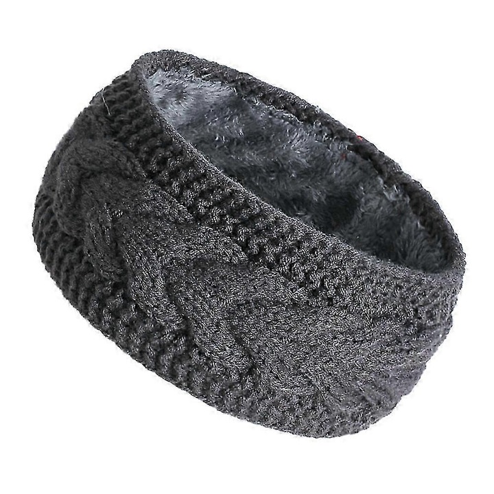 Banda tricotata calduroasa pentru iarna, fleece, gri