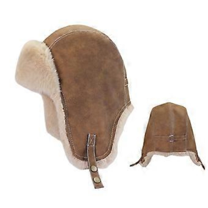 Unisex téli sapka, műbőr, barna/bézs