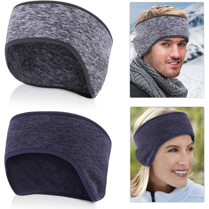 Set 2 casti de protectie sport, Fleece, Albastru/Gri, 23x12cm