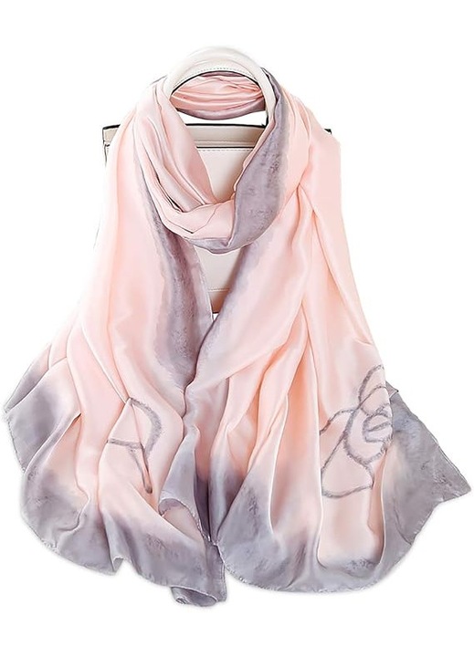 Esarfa din matase, imprimeu floral, 90x180cm, multicolor, pentru toate anotimpurile