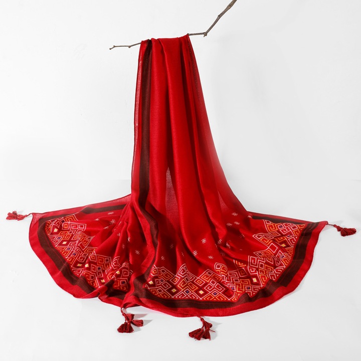 Fular dama, Poliester, 70x35 inch, Rosu