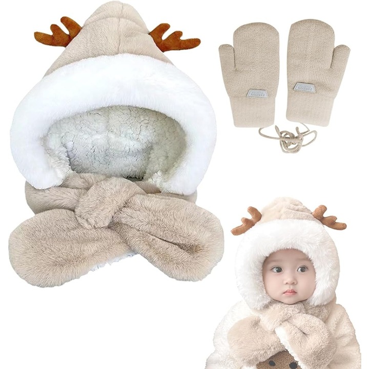 Set de iarna pentru copii, caciula si manusi, 1-4 ani, multicolor, dimensiune unica