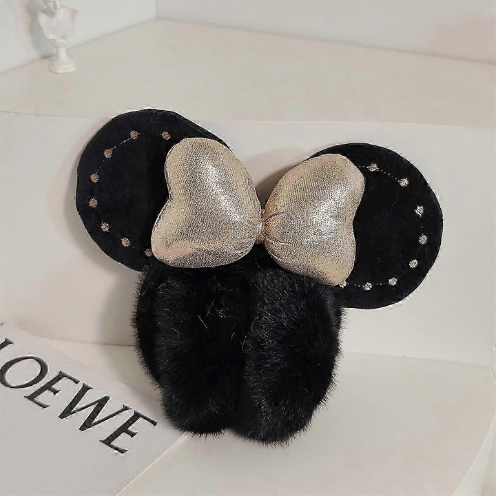 Plüss fülvédő, téli, fekete