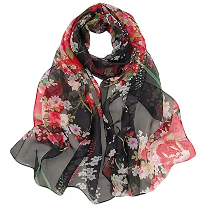 Esarfa florala usoara pentru femei, 160x50cm, 100% poliester, multicolor