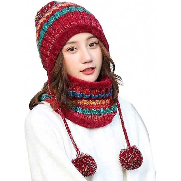 Set caciula si fular tricotat, Multicolor, One Size