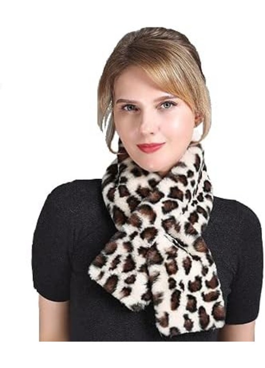 Esarfa din blana artificiala pentru femei, leopard, 32"x4.5", accesoriu de iarna
