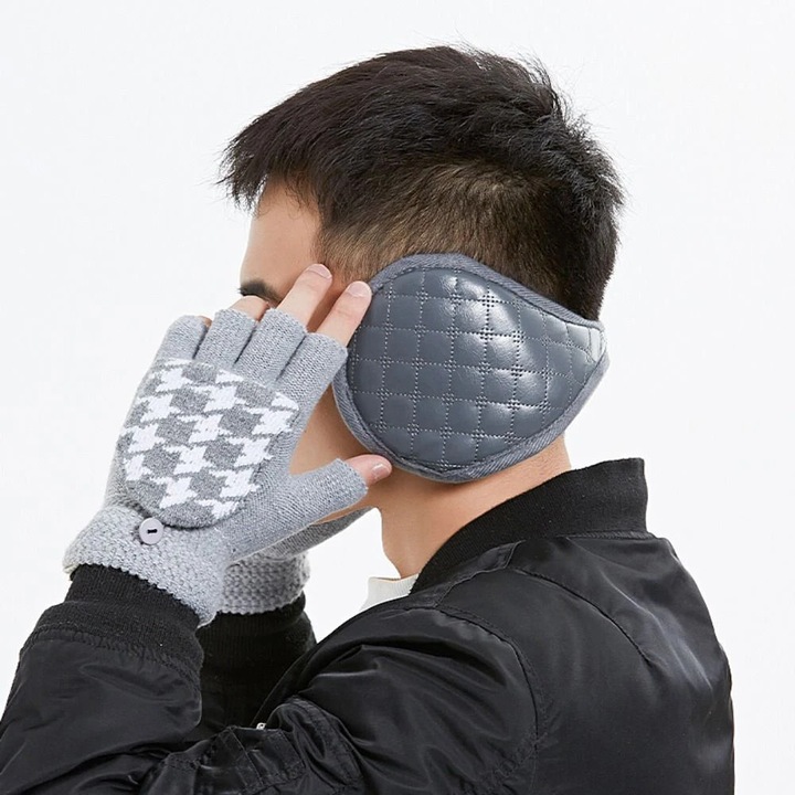 Téli fülmelegítő, vízálló, bélelt, többszínű, szett