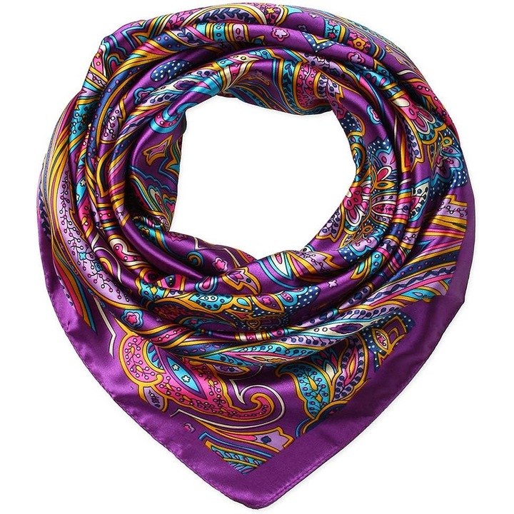 Esarfa patrata pentru femei, 35x35 inch, material satin poliester, multicolor, accesoriu de moda