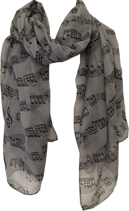 Esarfa dama, design note muzicale, neagra, 90x180cm