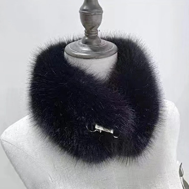 Guler din blana artificiala pentru femei, esarfa pufoasa, gri deschis, 50x6cm