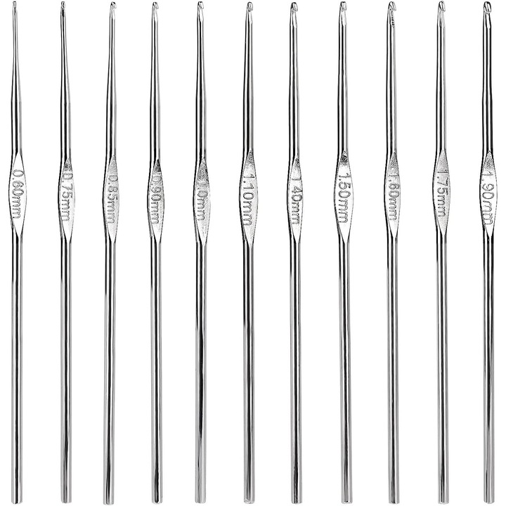 Set crosete din otel, 12 bucati, 0.6mm-1.9mm, pentru tricotat, haine, fulare