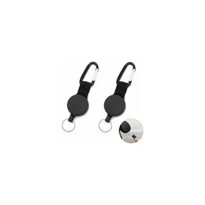 2 db visszahúzható kulcstartó készlet acélkábellel, fekete, 60 cm