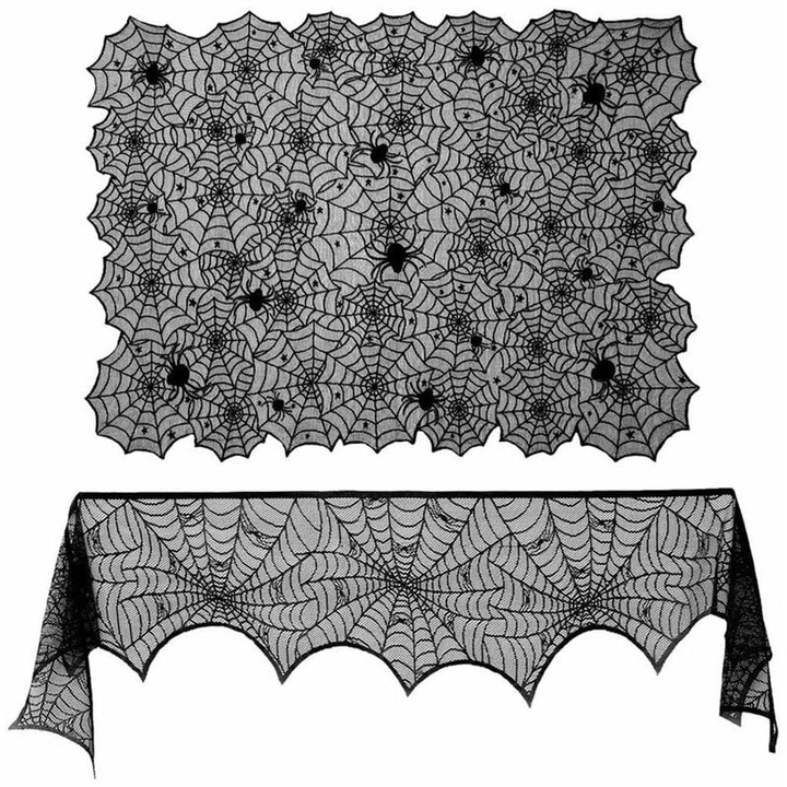 Fekete csipkés Halloween abrosz szett, 137x183cm és 45x244cm