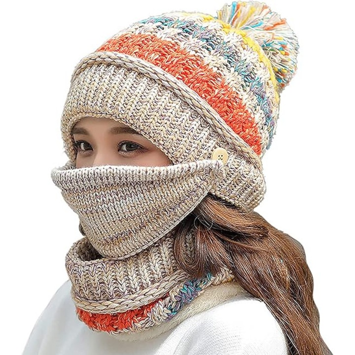 Téli szett nőknek: sapka, sál és maszk, polár bélés, többszínű