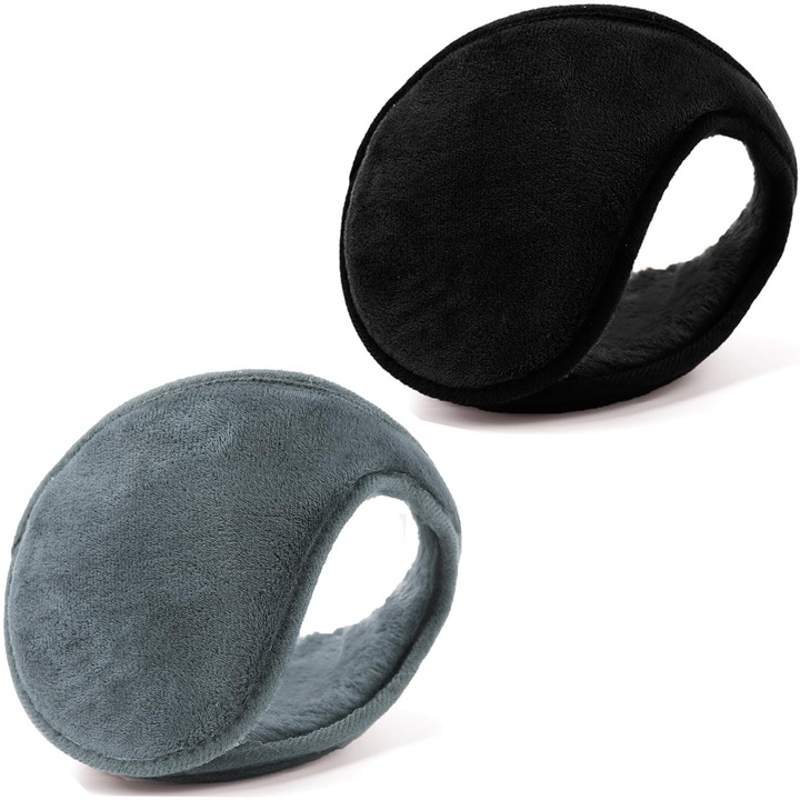 Set 2 bucati casti de iarna calduroase si rezistente la vant, negru + gri, unisex