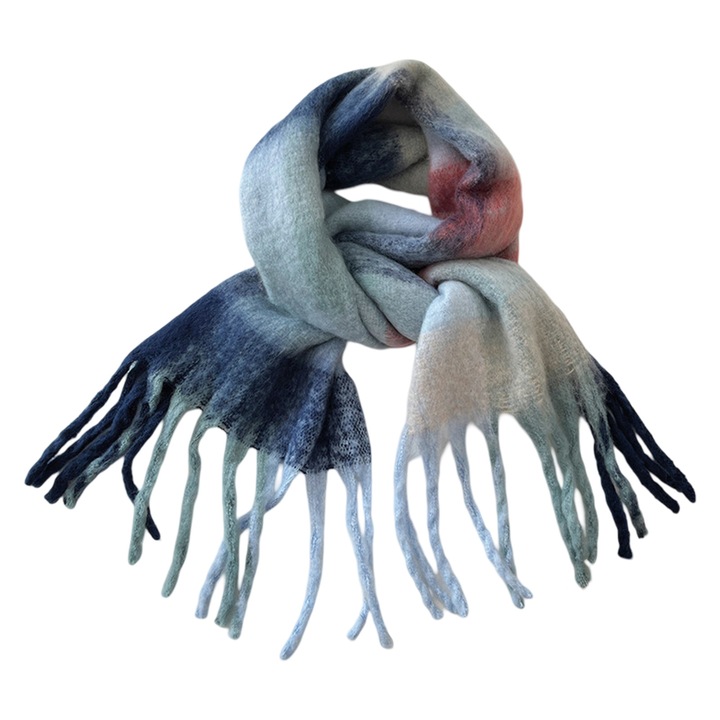 Esarfa de iarna pentru femei, mare, multicolor, cu franjuri, model tartan, 100x100cm