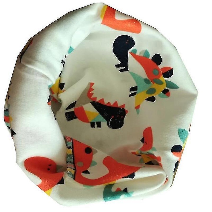 Esarfa copii, alb, dinozaur, bumbac, set pentru primavara/toamna/iarna